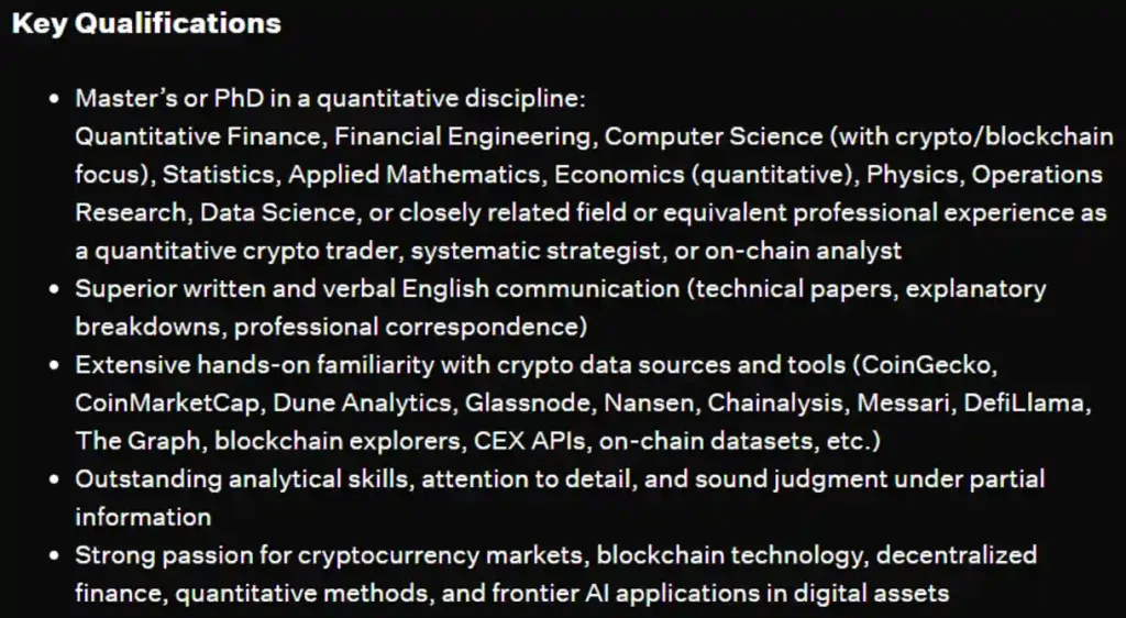 The job posting for a crypto finance expert.