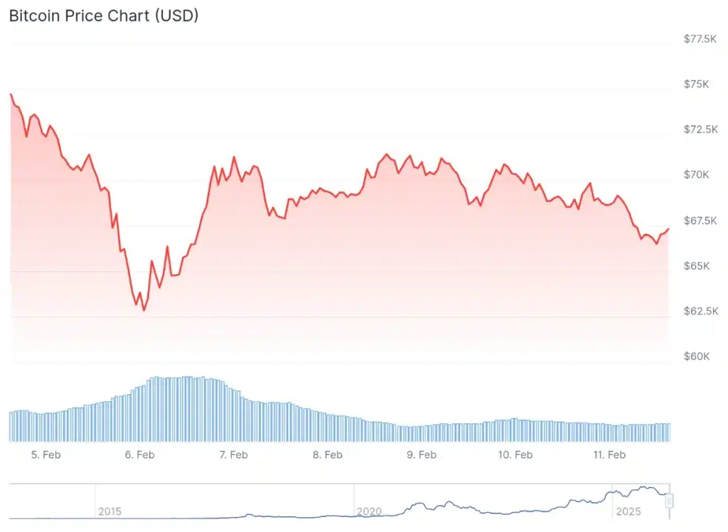 Bitcoin price 7-day chart.