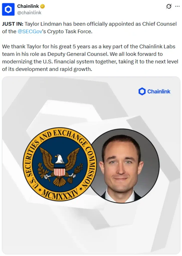 Lindman’s former company announcing his SEC appointment.