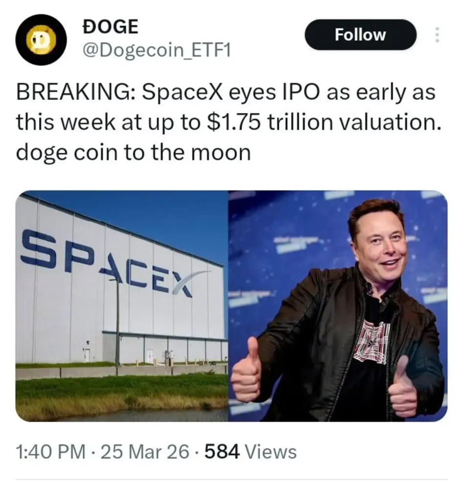 Could SpaceX’s IPO Be the Catalyst That Sends Dogecoin Above $0.10?