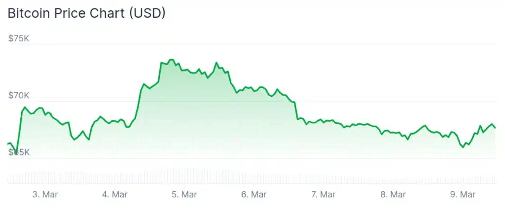 Bitcoin price 7-day chart.