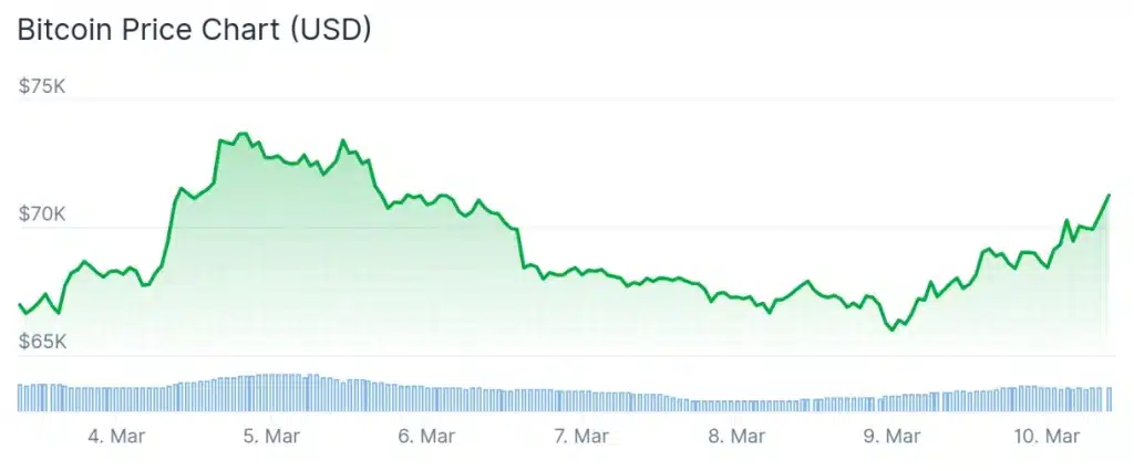 Bitcoin price 7-day chart.