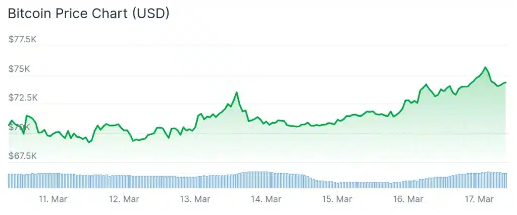 Bitcoin price 7-day chart.