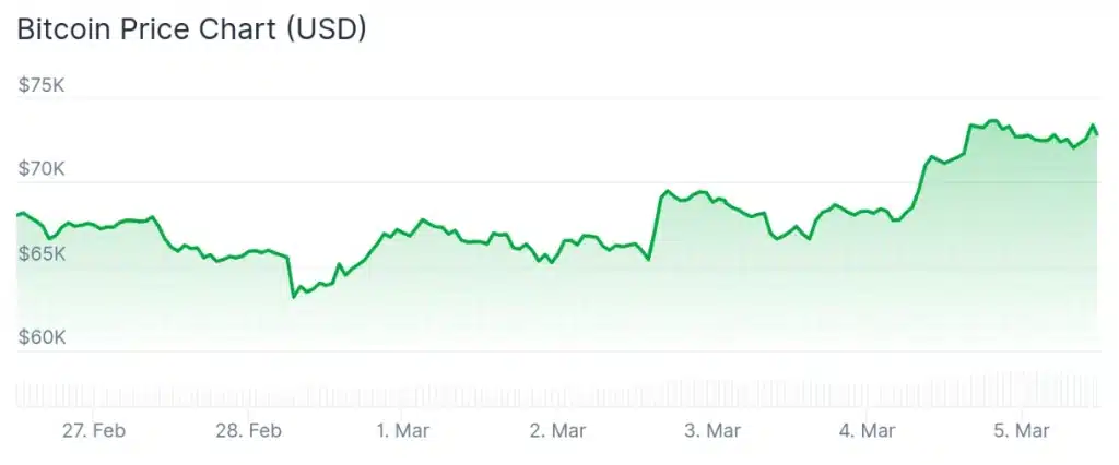 Bitcoin price 7-day chart.