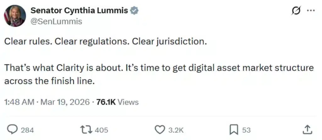 Senator’s push for crypto legislation.