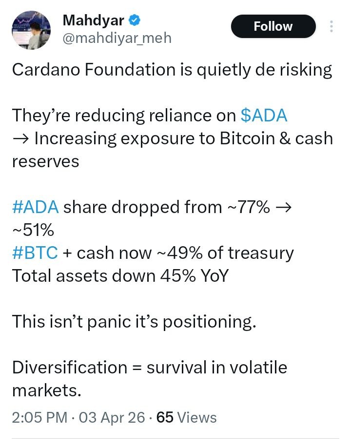 Cardano Foundation Slashes ADA Holdings From 76.7% to 51.6% — Bearish Signal?