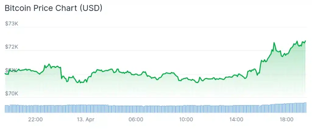 Bitcoin price 24-hour chart.