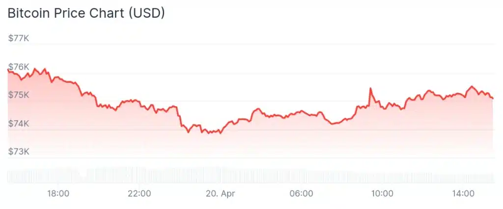 Bitcoin price 24-hour chart.