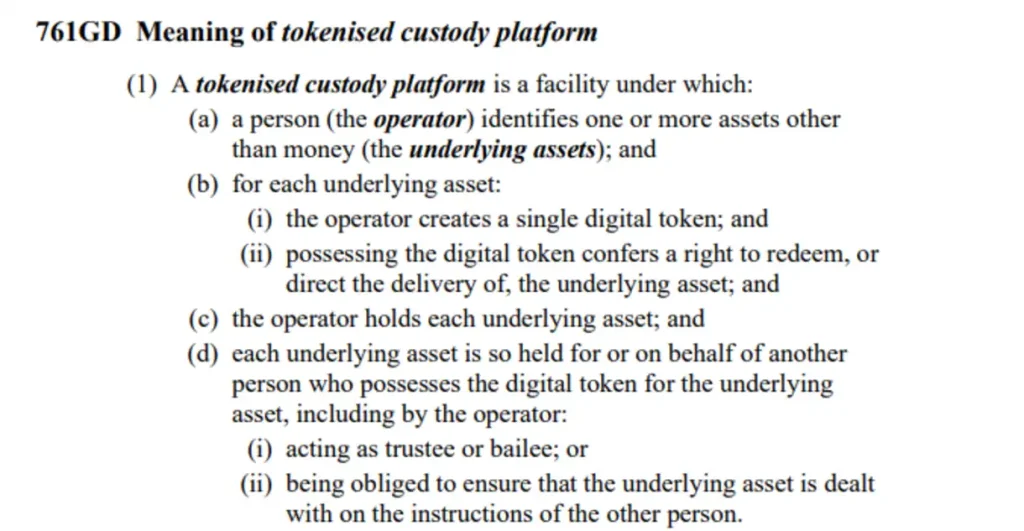 Definition of tokenized custody platform under the law.