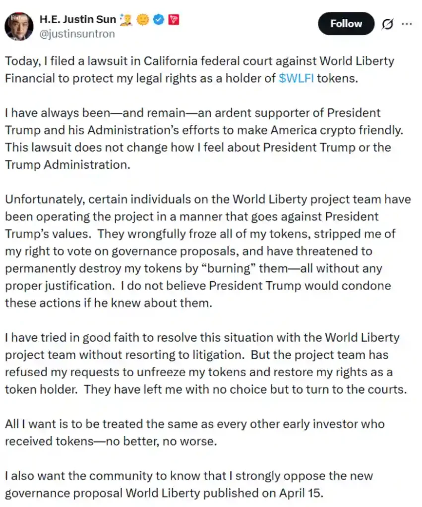 Tron founder’s post.